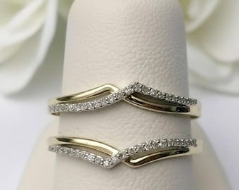 Sierlijke diamanten chevronringverbeteraar: 14 kt geelgouden wishbone-trouwring