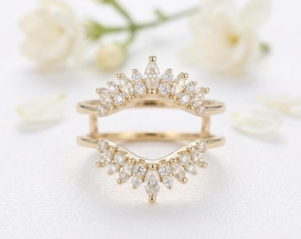 925 zilveren moissaniet ringversterker | Gebogen wikkelbeschermer | Bruidsringjasje