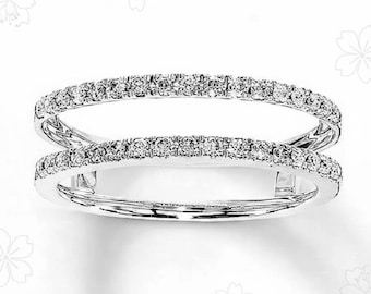 14 kt witgoud vergulde pavé diamanten ringbeschermer - dubbele band solitaireverbeteraar