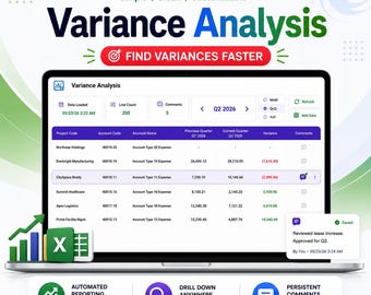 Variance Analysis Dashboard Excel Template | GL Drill Down & Financial Reporting