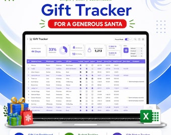 Gift Tracker Excel Template | Gift List, Budget Planner & Progress Dashboard