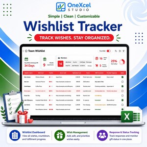 Team Wishlist Tracker Excel Template | Office Gift Exchange Wishlist Dashboard