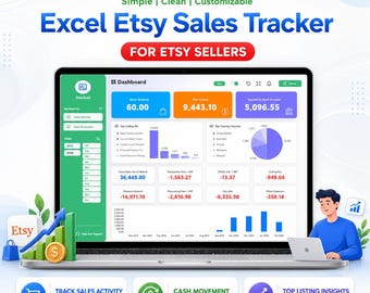 Etsy Sales Tracker Excel Dashboard | CSV Import, Sales & Cash Analysis Template