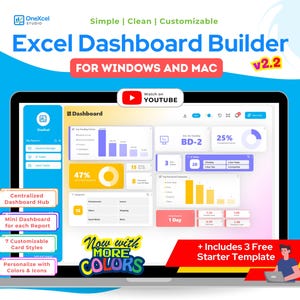 Plantilla de Excel para crear paneles de control interactivos y hojas de cálculo. Incluye 3 informes básicos.
