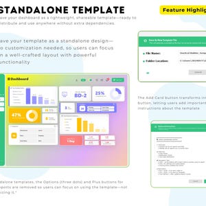 Peut inclure: Une interface de tableau de bord num&eacute;rique avec un arri&egrave;re-plan d&eacute;grad&eacute;, divers graphiques de visualisation de donn&eacute;es et des cartes. L'image comprend une bo&icirc;te de dialogue Enregistrer sous et une fen&ecirc;tre Notes et instructions avec du texte.