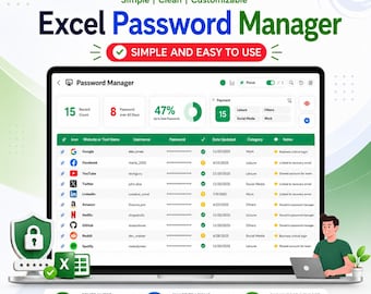 Modèle Excel de gestionnaire de mots de passe | Feuille de calcul de suivi des connexions avec tableau de bord
