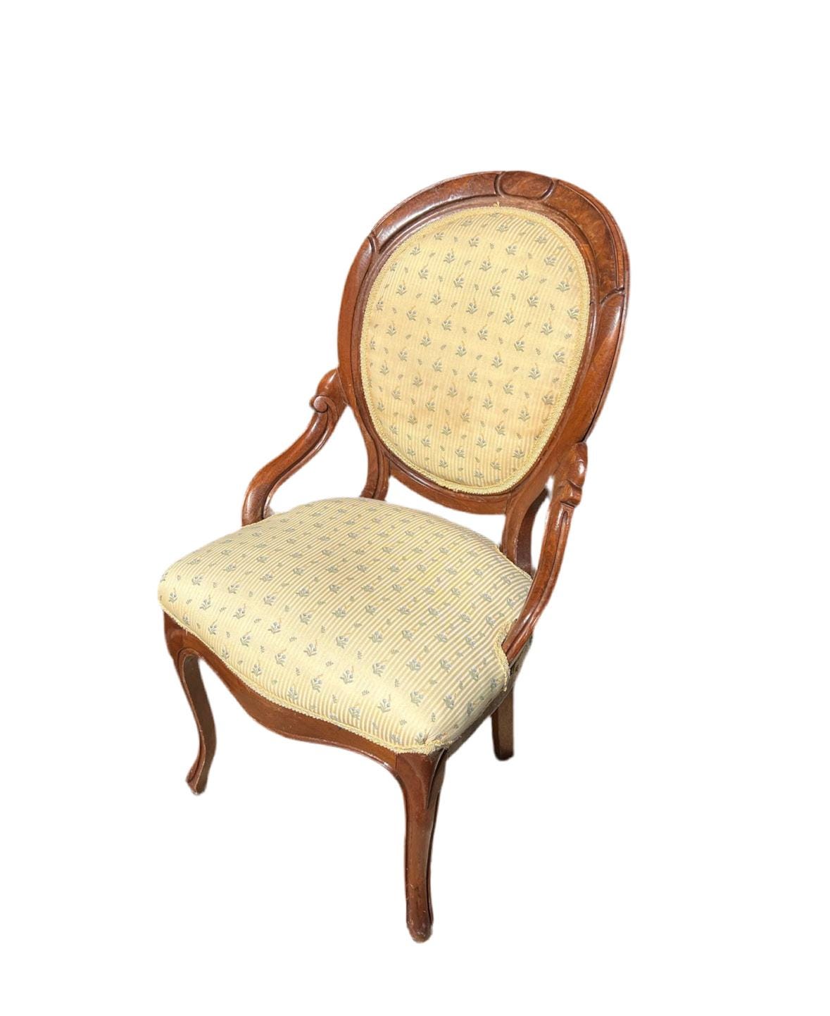 Wooden Antique Chair With Yellow Covered Cushions - Etsy