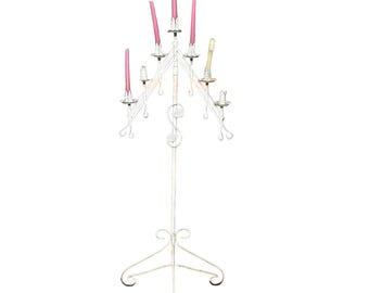 Tall Vintage White Metal Standing Candelabra