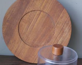 Footed Danish Design Teak Cheese Server and Dome - FREE SHIPPING!