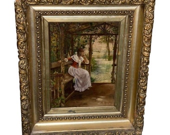 Late 19th Century Genre Scene Oil Painting on Canvas Sign W. Menzler, Framed