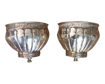 1970s Vintage Bohemian Reticulated Brass Planters - A Pair - FREE SHIPPING!