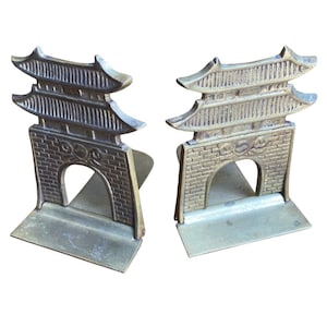 1970s Vintage Pagoda Brass Bookends - a Pair