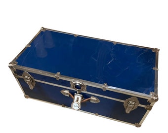 One 1970s Blue Vintage Metal Trunk