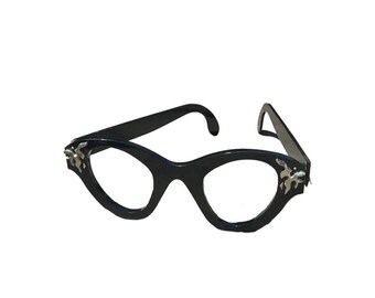 Black Wooden Oversized Glasses Sculpture With Silver Accents