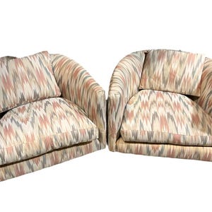 Milo Baughman Wooden Swivel Base Pair of Vintage Chevron Chairs