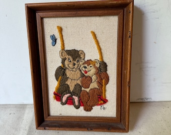 1980s Needlepoint of Two Bears