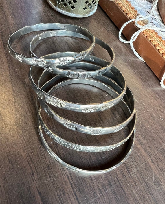 Collection of Silver Stamped Bangles/Bracelets- Se