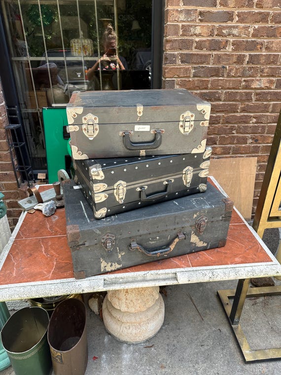 Vintage Black and Silver Stackable Suitcases - image 2