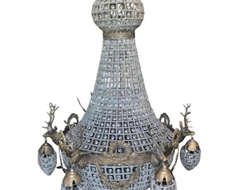 Lámpara de araña gigante de 12 luces con cabeza de ciervo estilo Imperio de los años 90