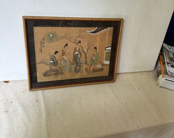 Asian Pastel Drawing in Bamboo Frame