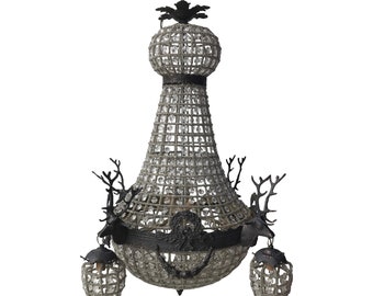 Charcoal Gray Deer Head Stag Crystal Chandelier - FREE SHIPPING!