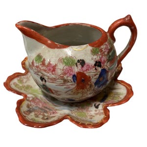 Chinoiserie Painted Teapot and Flower Plate nippon period