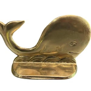 1970s Vintage Brass Whale Bookend