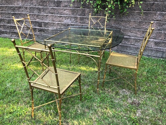 Sold Phyllis Morris Faux Bamboo Patio Set Dining Chairs And Etsy