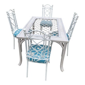 White Bamboo Dining Table & 4 Chairs
