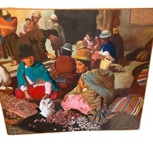 Grande pintura a óleo pintada à mão e assinada