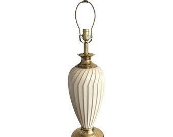 1970s Brass and White Ceramic Reticulated Lamp - FREE SHIPPING!