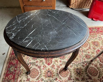 Vintage Stone and Hand Carved Wooden Side Table