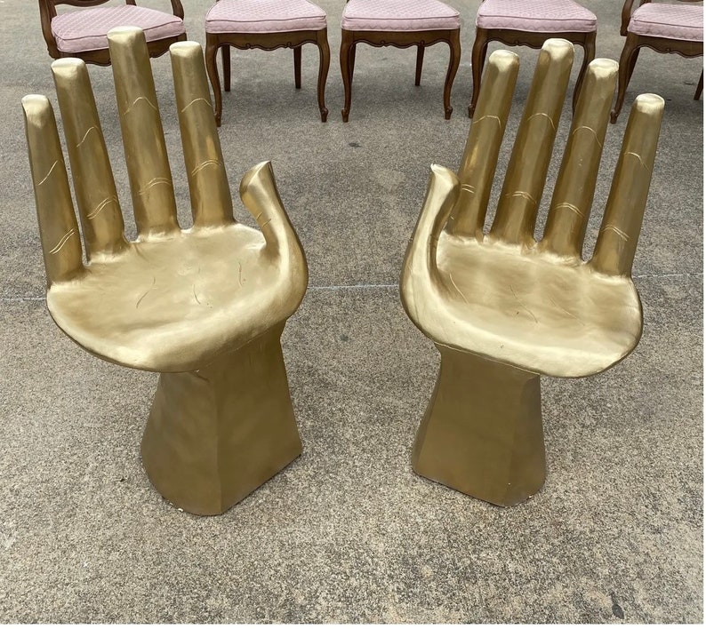 One Hand chair. Wooden hand chairs. Pedro Friedeberg style gilded wooden hand chairs. Atlanta shop. Fig House Vintage image 2