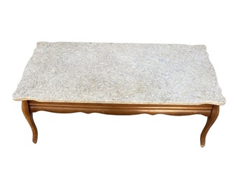 1970s Hollywood Regency Wooden and Stone Coffee Table