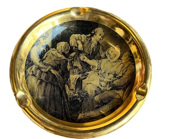 ヴィンテージ イタリア陶器 C. フィレンツェ 赤と黒の灰皿、金の