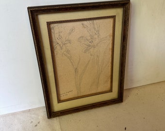 Framed and Signed Drawing of a Flower