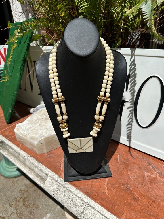 Decorative Gold and Marble Beaded Necklace