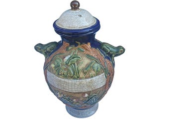 Large Ceramic Vintage Jar With Frog Details- Condition Issue