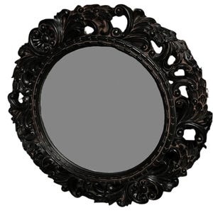 Black Painted Wooden Floral Mirror