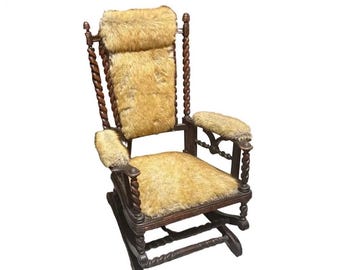 Vintage Faux Fur Barley Twist Rocking Chair