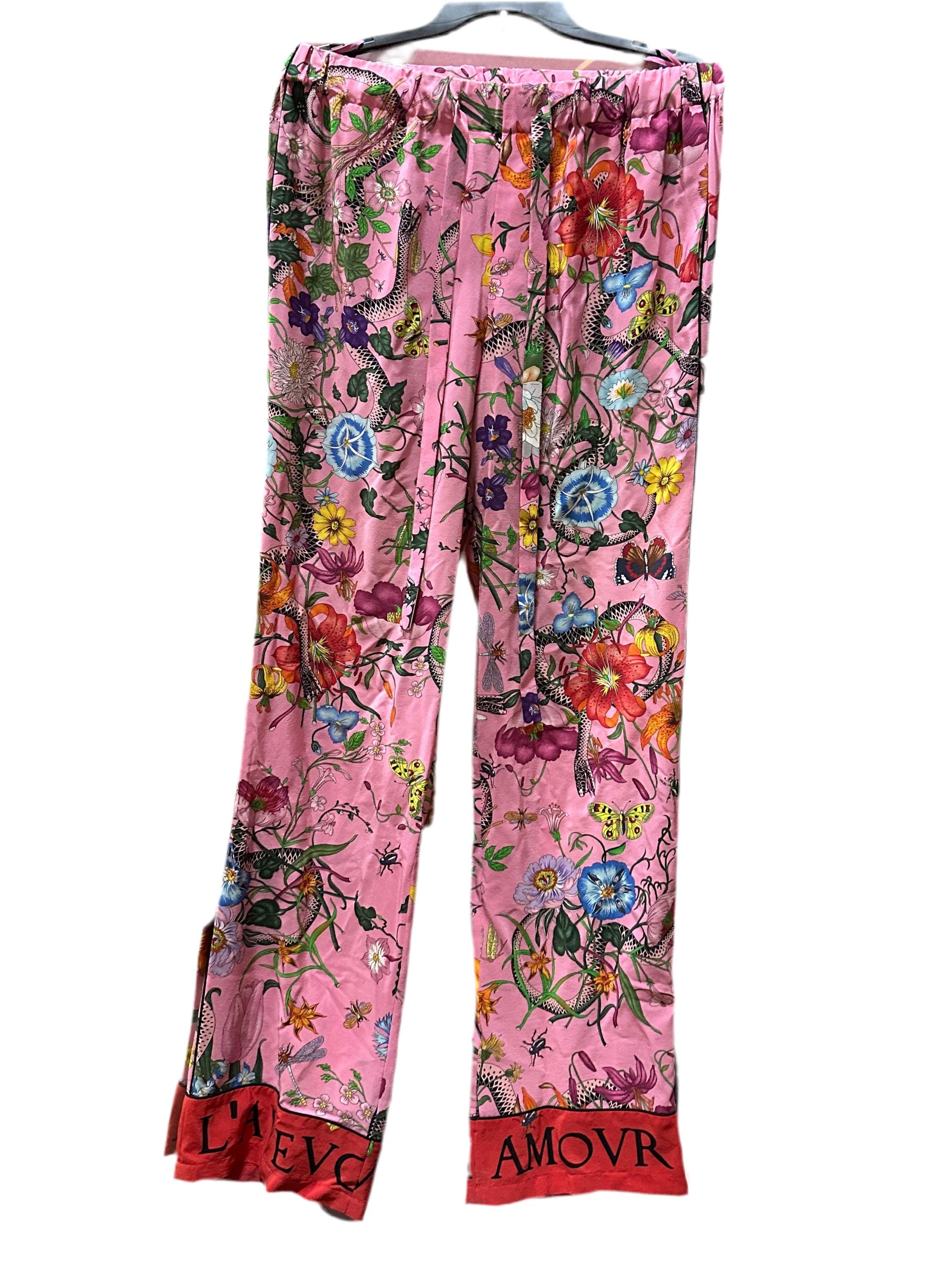 GUCCI★素敵！SILK TWILL FLOWERS TASSELS PRINT PANTS gucci-floral-print-cropped-