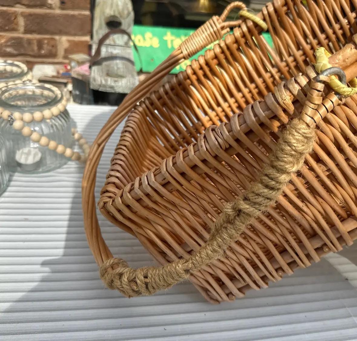 籐製　アンティーク　ハンドル付きバスケット アラログ製2ハンドルフルーツバスケット S おしゃれな