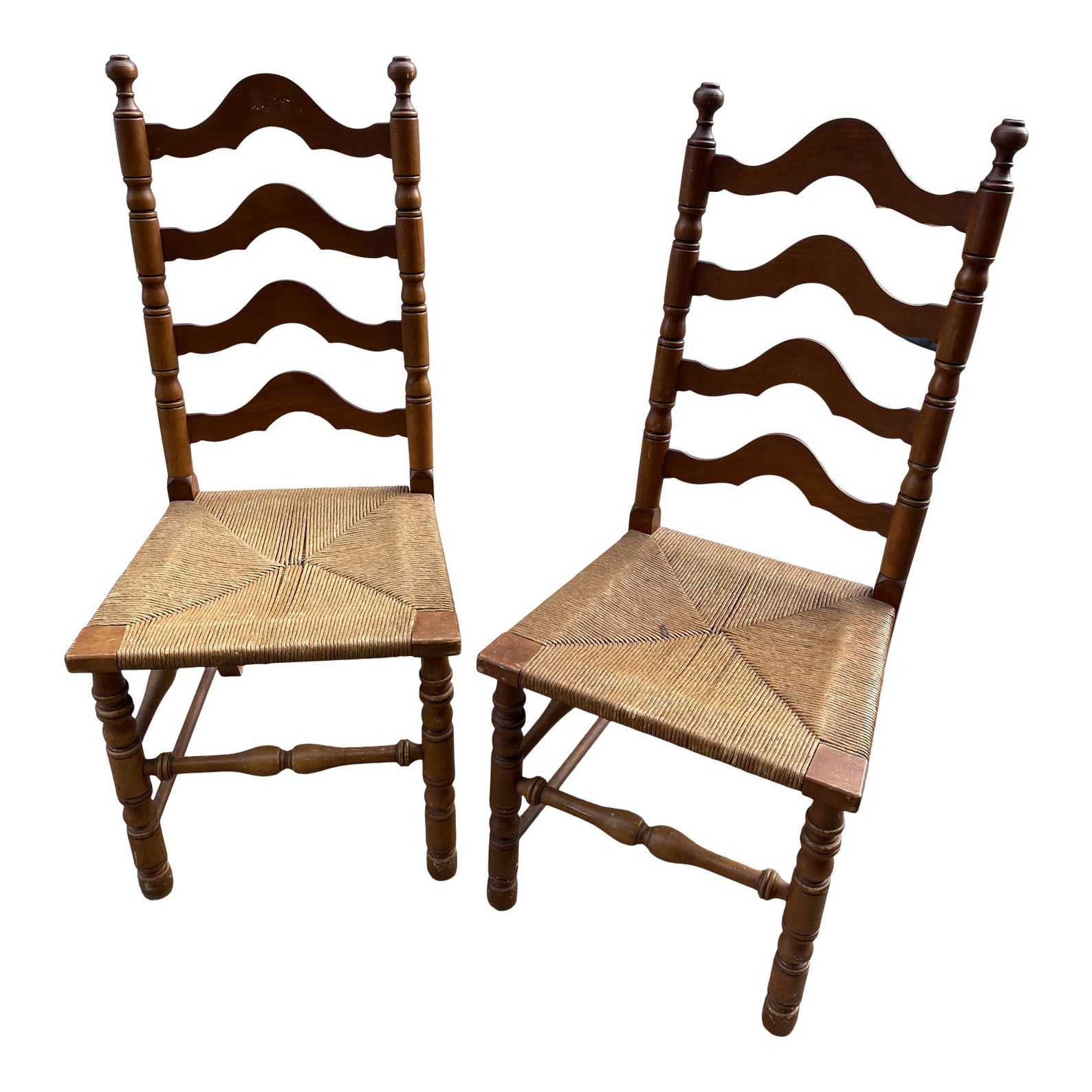 1970s Vintage Ladder Back Rush Seating Chairs a Pair Etsy