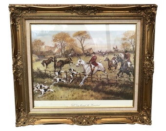 Equestrian Fox Hunting Scene With Gilded Frame - FREE SHIPPING!