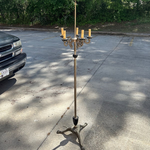 1970s Silver Candelabra Floor Lamp With Claw Feet