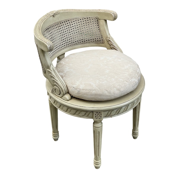 1940s Vintage French Vanity Caned Accent Chair