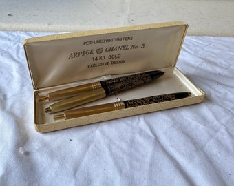 Arpege 24kt Gold Chanel Perfumed Pair of Pens in Case