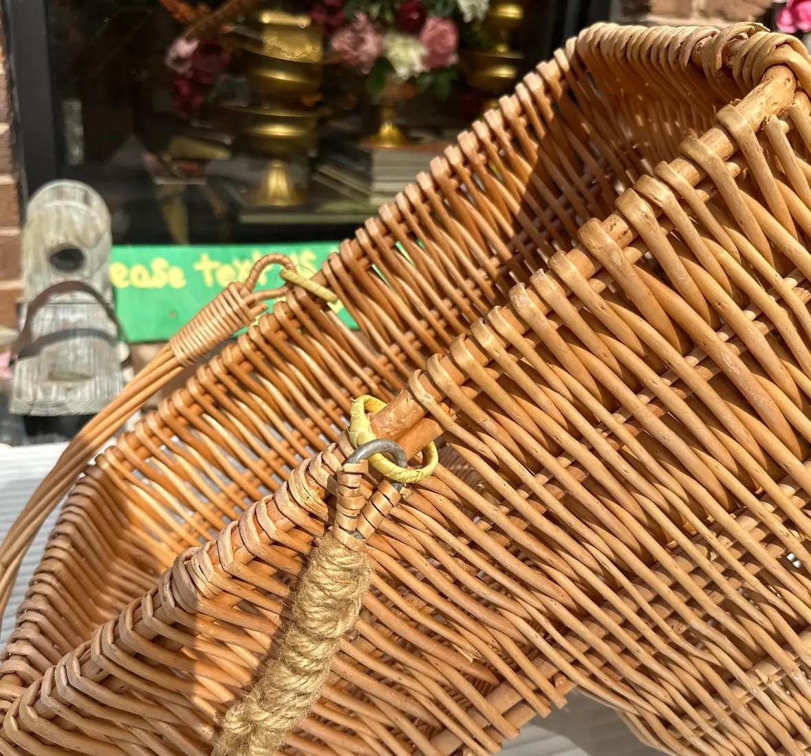籐製　アンティーク　ハンドル付きバスケット アラログ製2ハンドルフルーツバスケット S おしゃれな