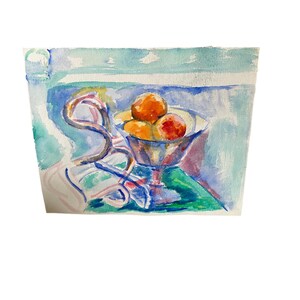 Still Life Watercolor Painting of Fruit Bowl