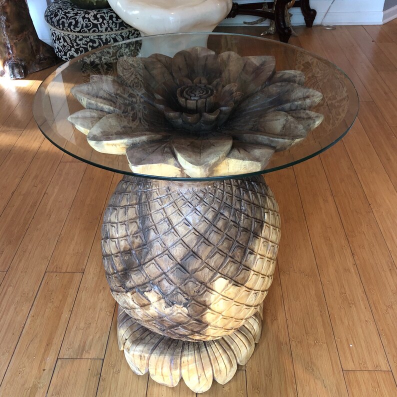 Wooden Pineapple Pedestal Accent Entry Coastal Table FREE Etsy